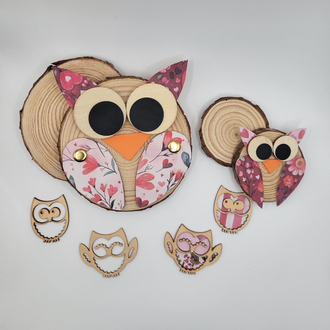 Ink and Trinket Kids Valentine's Day Owl Decoupage Craft Kit, Natural Wood